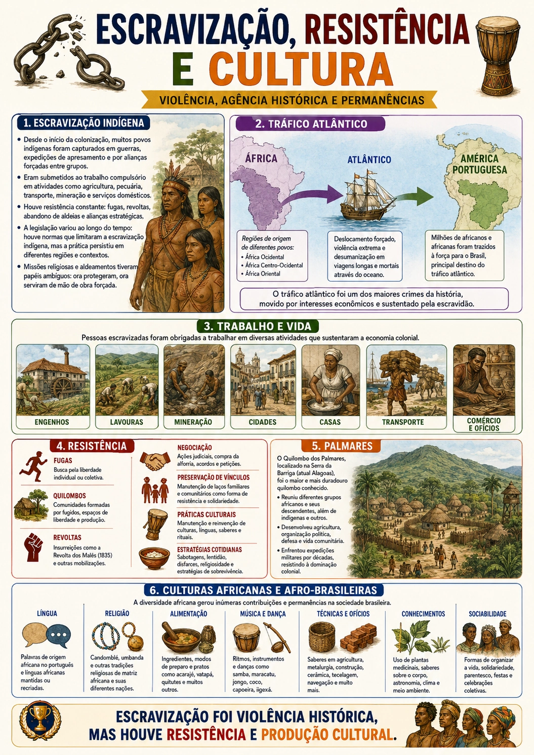 Página visual de História: Escravização, Resistência e Cultura