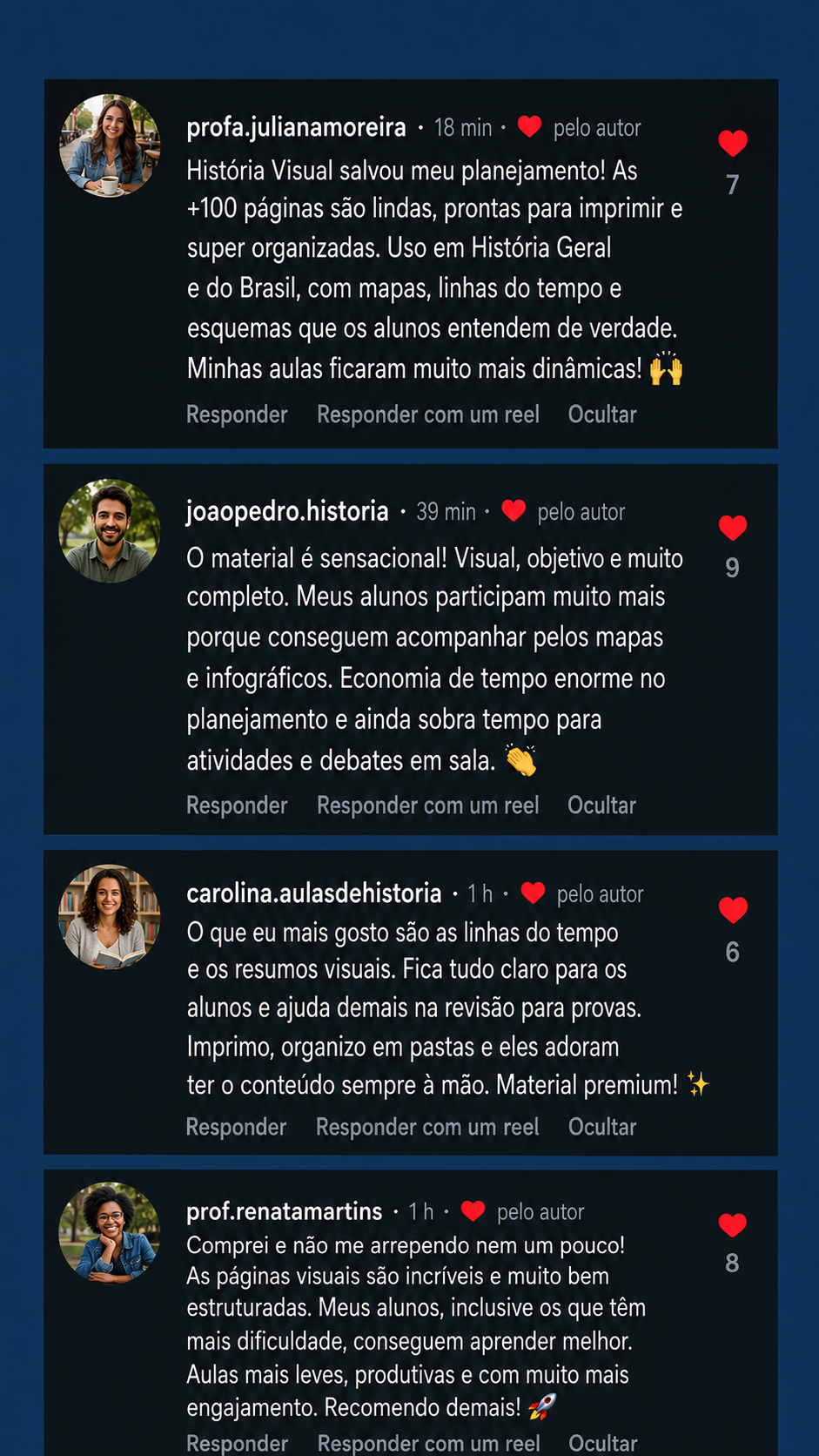 Comentários de clientes sobre o material História Visual