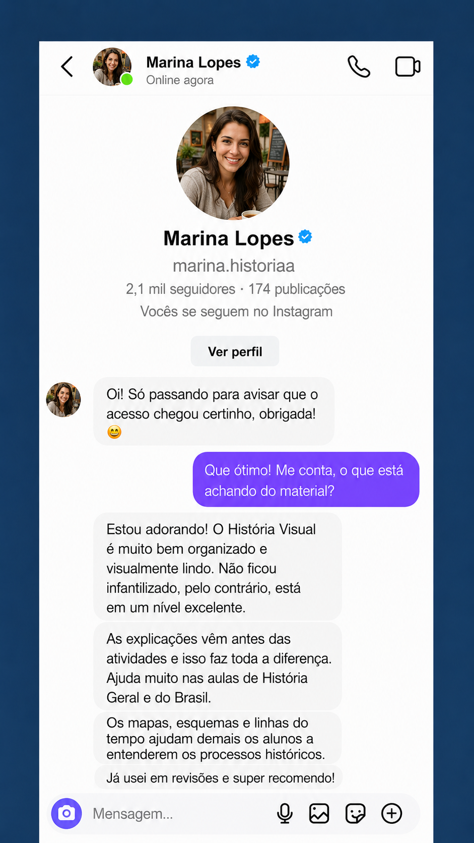 Conversa no direct com depoimento sobre o material História Visual